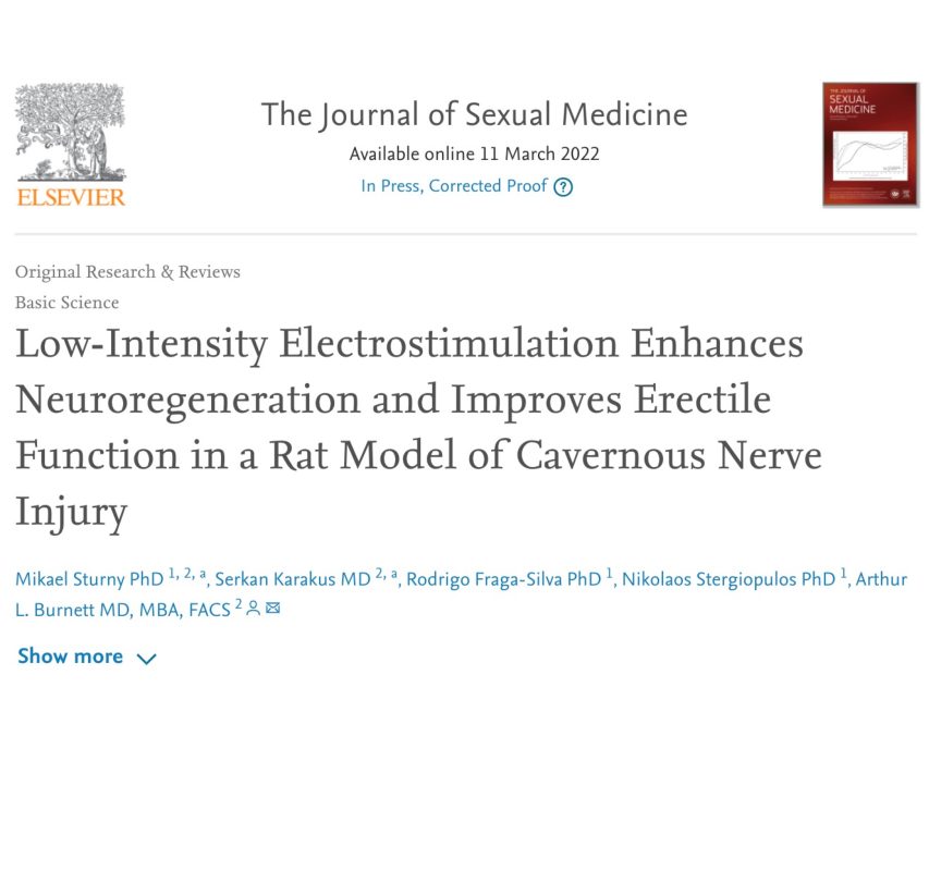 Low-intensity electrostimulation reestablishes erectile function after prostatectomy